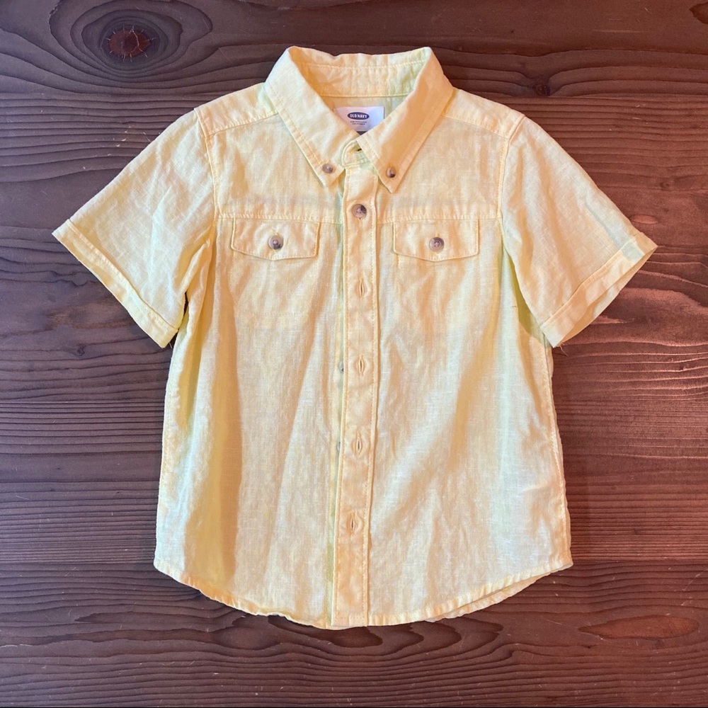 Short-sleeved yellow Old Navy linen boys’ shirt-4T